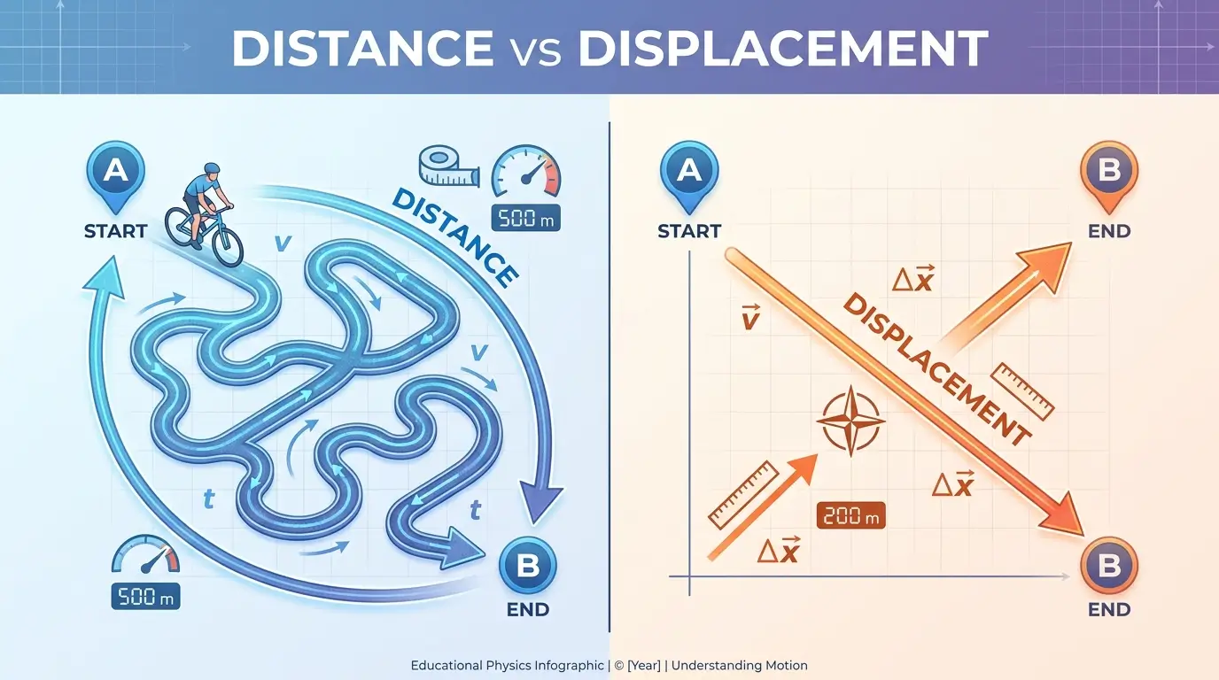 difference between distance and displacement