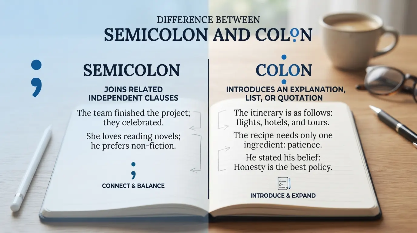 difference between semicolon and colon